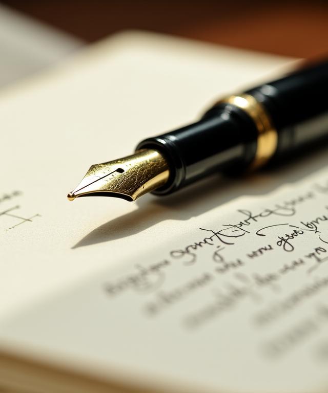 Close-up of a high-end fountain pen resting on a crisp legal document with sophisticated lighting
